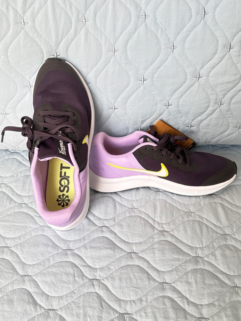 Nike Women’s Dark Purple & Lilac Running Shoes with Yellow Swoosh